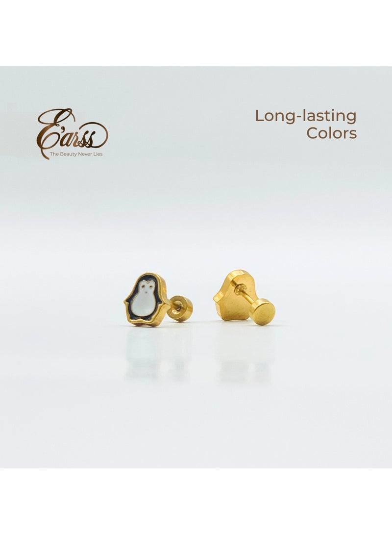 Earss Penguin Stud Earrings For Kids, Gold Plated - Image 5