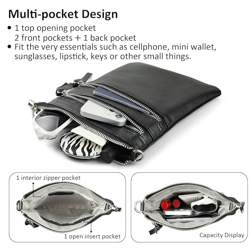 befen Small Black Genuine Leather Crossbody Purses for Women Trendy, Mini Shoulder Cross Body Bags Tripple Zipper Pouch Purse Travel - Fit iPhone 14 Pro Max - Image 3
