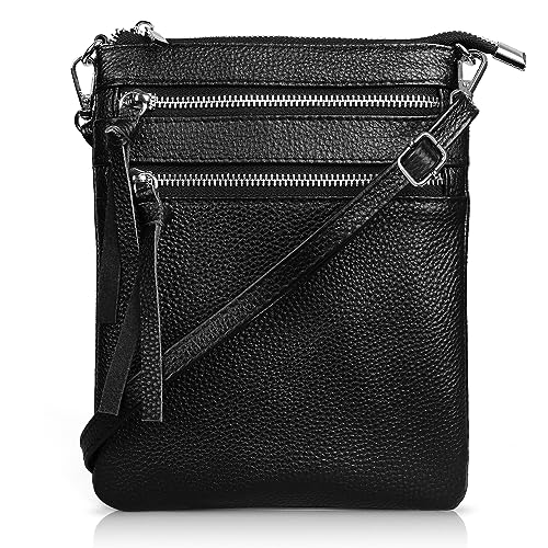 befen Small Black Genuine Leather Crossbody Purses for Women Trendy, Mini Shoulder Cross Body Bags Tripple Zipper Pouch Purse Travel - Fit iPhone 14 Pro Max - Image 1