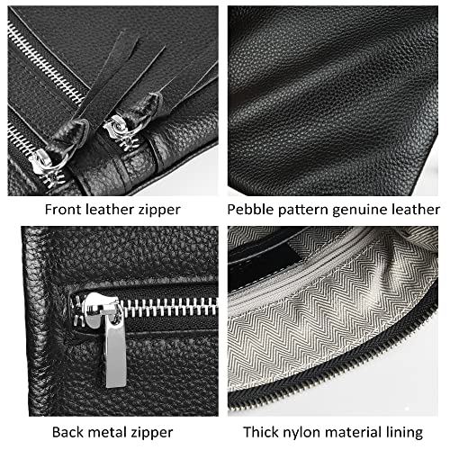 befen Small Black Genuine Leather Crossbody Purses for Women Trendy, Mini Shoulder Cross Body Bags Tripple Zipper Pouch Purse Travel - Fit iPhone 14 Pro Max - Image 4