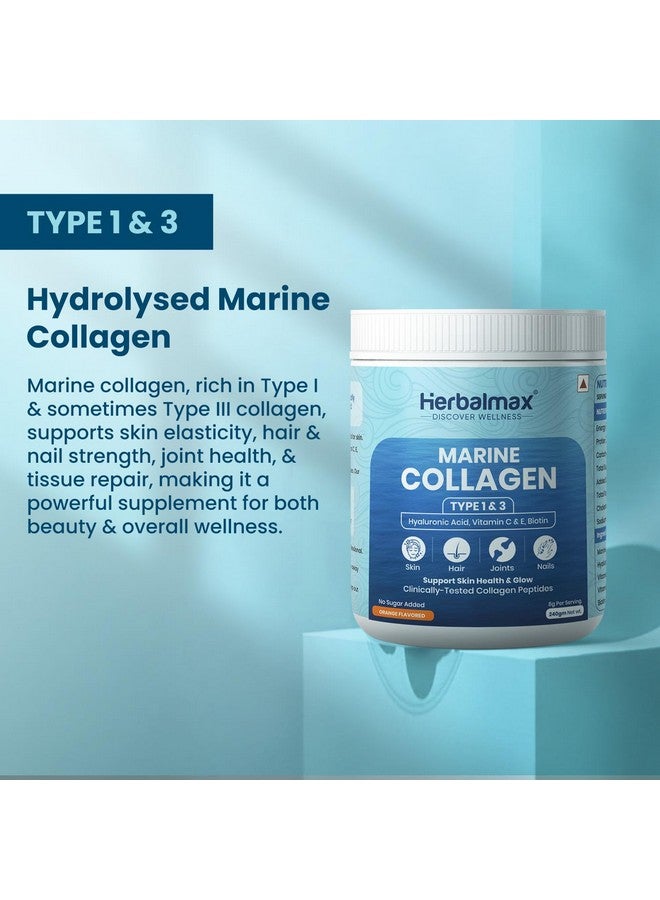 Herbal max Hydrolyzed Marine Collagen Supplements - 240g With Hyaluronic Acid, Vitamin C & E, Biotin Supports Healthy Skin, Hair, Nails, Bone & Joint | Type I and Type III - Image 2