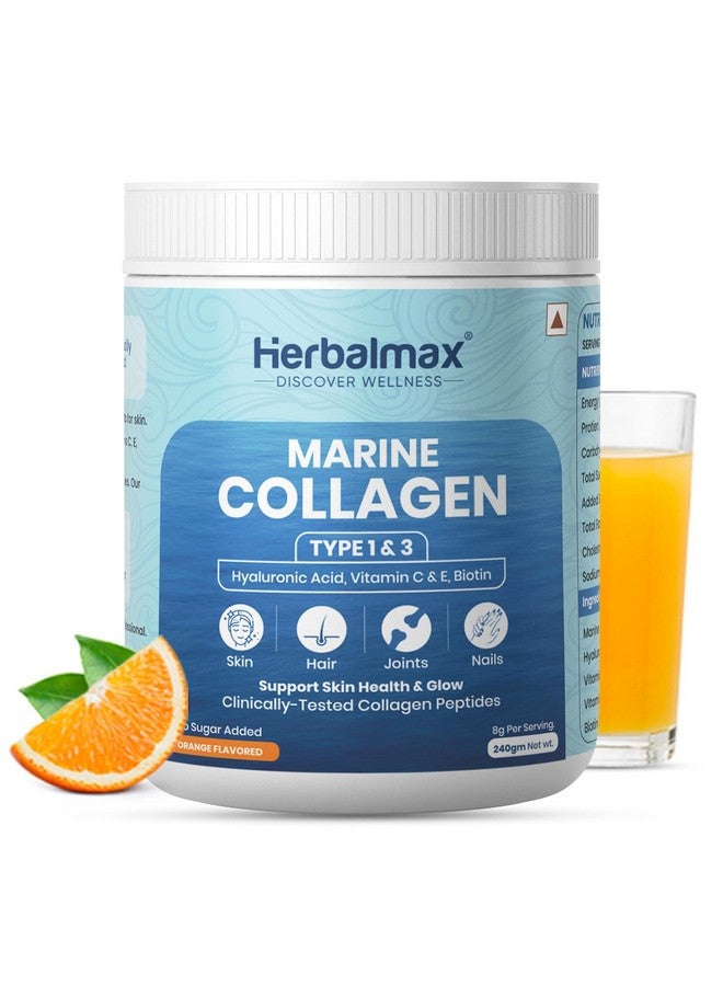 Herbal max Hydrolyzed Marine Collagen Supplements - 240g With Hyaluronic Acid, Vitamin C & E, Biotin Supports Healthy Skin, Hair, Nails, Bone & Joint | Type I and Type III - Image 1
