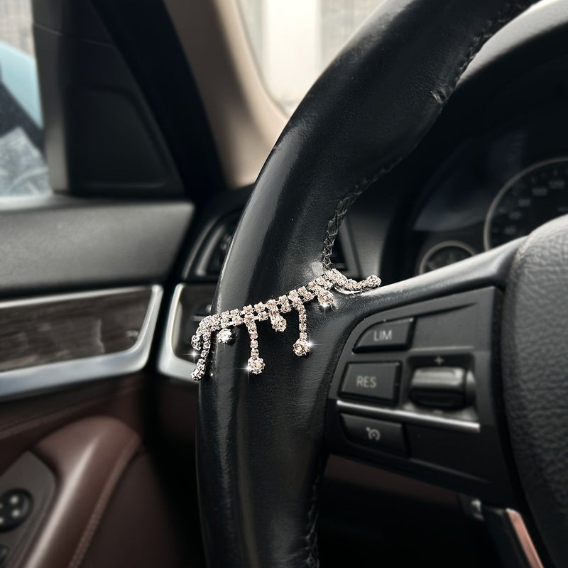 Silver Rhinestone Car Steering Wheel Pendant Decorative Light Luxury Chain - Image 1