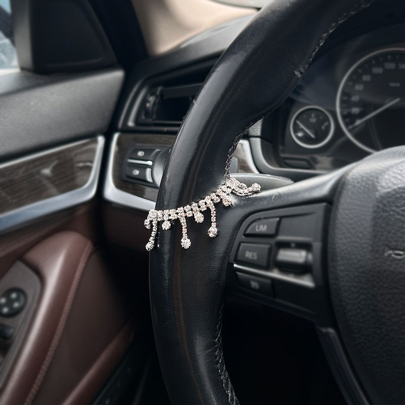 Silver Rhinestone Car Steering Wheel Pendant Decorative Light Luxury Chain - Image 2