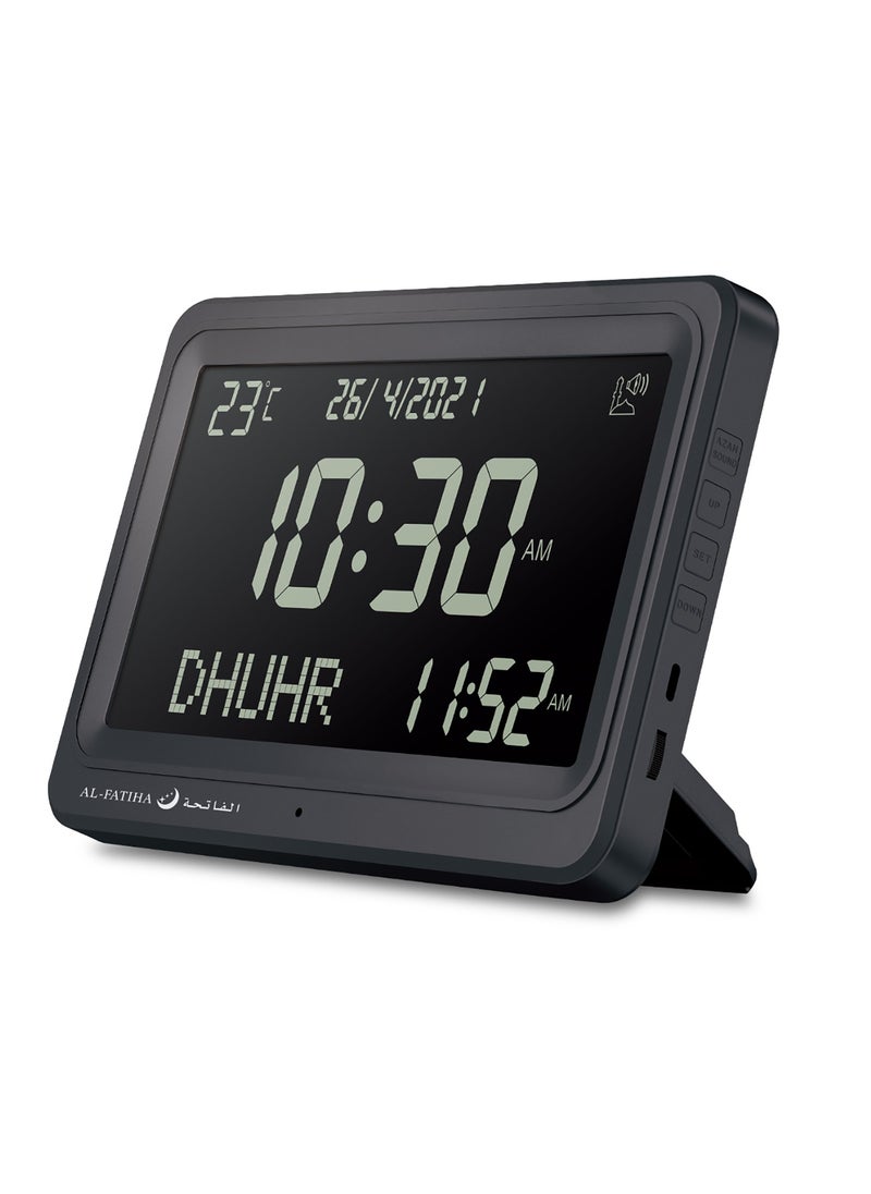 AL-FATIHA Larger LCD Screen Azan Clock, 8 Athan Sounds, Multi-languages, Hijir, Gregorian, Calendars, Muslim Prayer, Desk Alarm Clock  - Image 1
