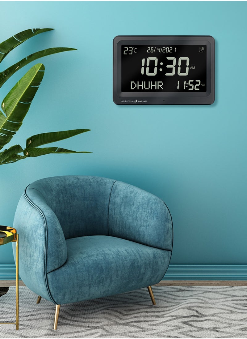 Larger LCD Screen Azan Clock, 8 Athan Sounds, Multi-languages, Hijir, Gregorian, Calendars, Muslim Prayer, Desk Alarm Clock