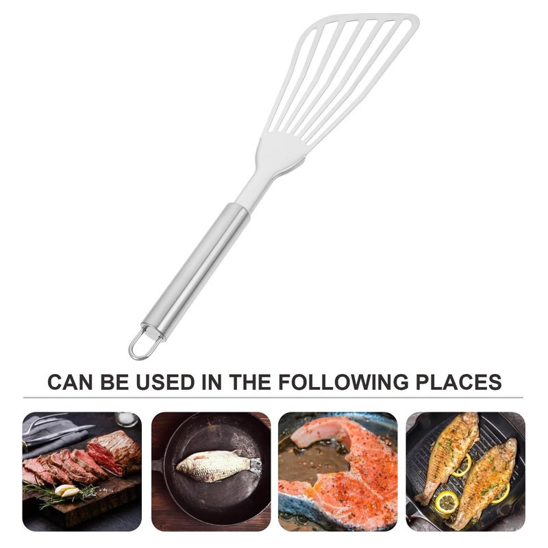 Stainless Steel Slotted Turner Ergonomic Long Handle Pancake Spatula - Image 3