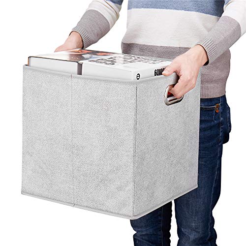 HSDT 13 inch Storage Cubes Bins Grey White Fabic Storage Cubes Inserts Foldable Cloth Storage Boxes Collapsible Storage Baskets Drawer for Cube Organizer ,QY-SC07-6 - Image 2