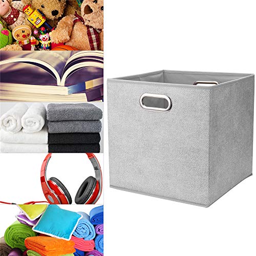 HSDT 13 inch Storage Cubes Bins Grey White Fabic Storage Cubes Inserts Foldable Cloth Storage Boxes Collapsible Storage Baskets Drawer for Cube Organizer ,QY-SC07-6 - Image 3