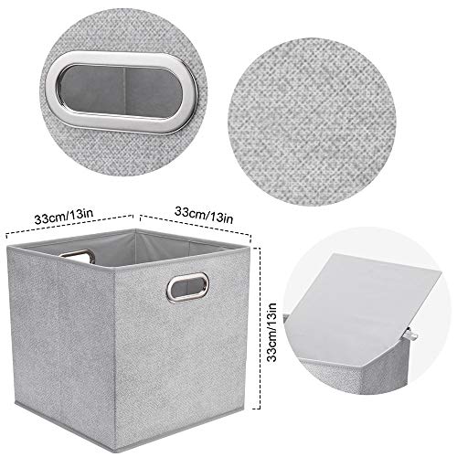 HSDT 13 inch Storage Cubes Bins Grey White Fabic Storage Cubes Inserts Foldable Cloth Storage Boxes Collapsible Storage Baskets Drawer for Cube Organizer ,QY-SC07-6 - Image 4