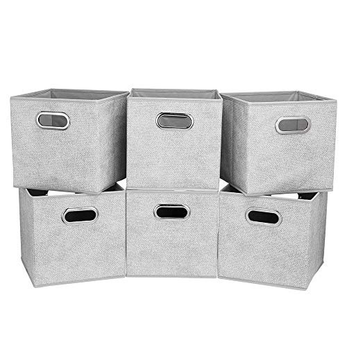 HSDT 13 inch Storage Cubes Bins Grey White Fabic Storage Cubes Inserts Foldable Cloth Storage Boxes Collapsible Storage Baskets Drawer for Cube Organizer ,QY-SC07-6 - Image 1
