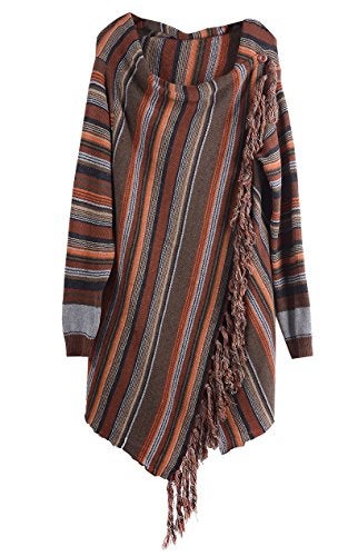 GOLDSTITCH Women's Open Front Knited Loose Crew Neck Fringe Sweater Outwear M - Image 5