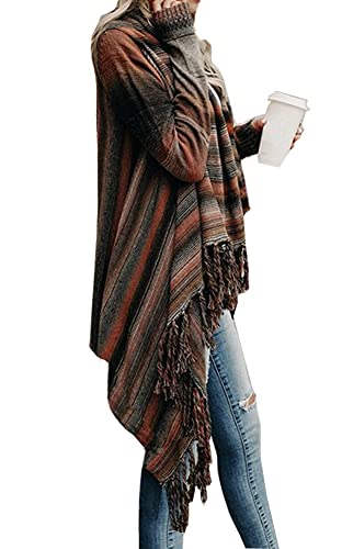 GOLDSTITCH Women's Open Front Knited Loose Crew Neck Fringe Sweater Outwear M - Image 3