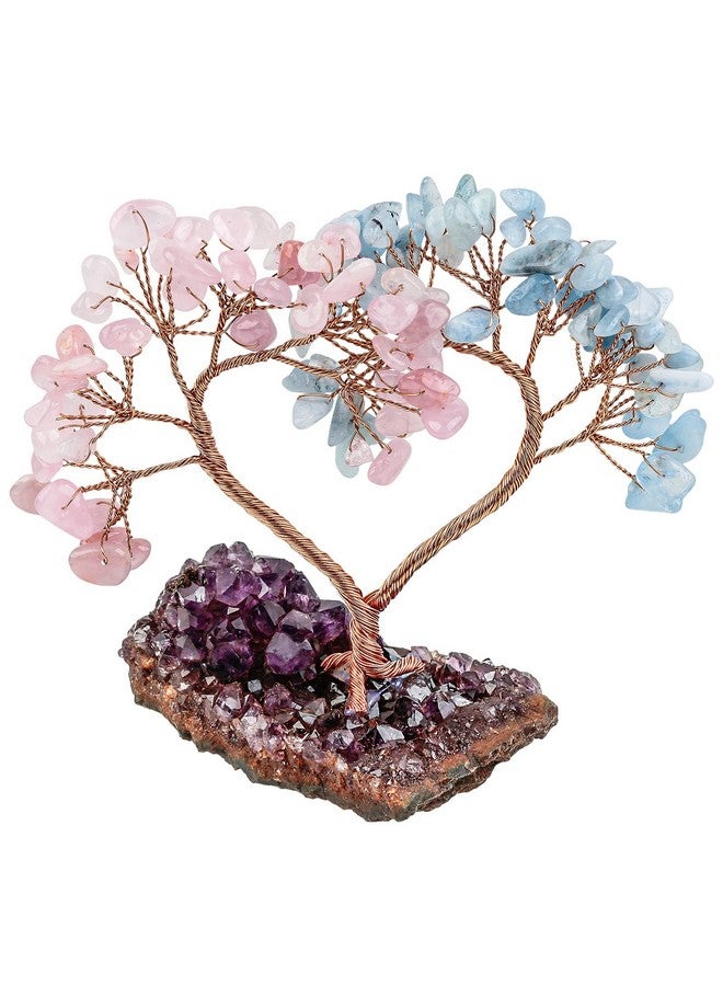 رووك كلاود شجرة نقود كريستالية شفاء على شكل قلب من روك كلاود مع قاعدة من الجمشت وديكور فنغ شوي للمنزل والمكتب وحفلات الزفاف والأكوامارين والكوارتز الوردي - Image 2