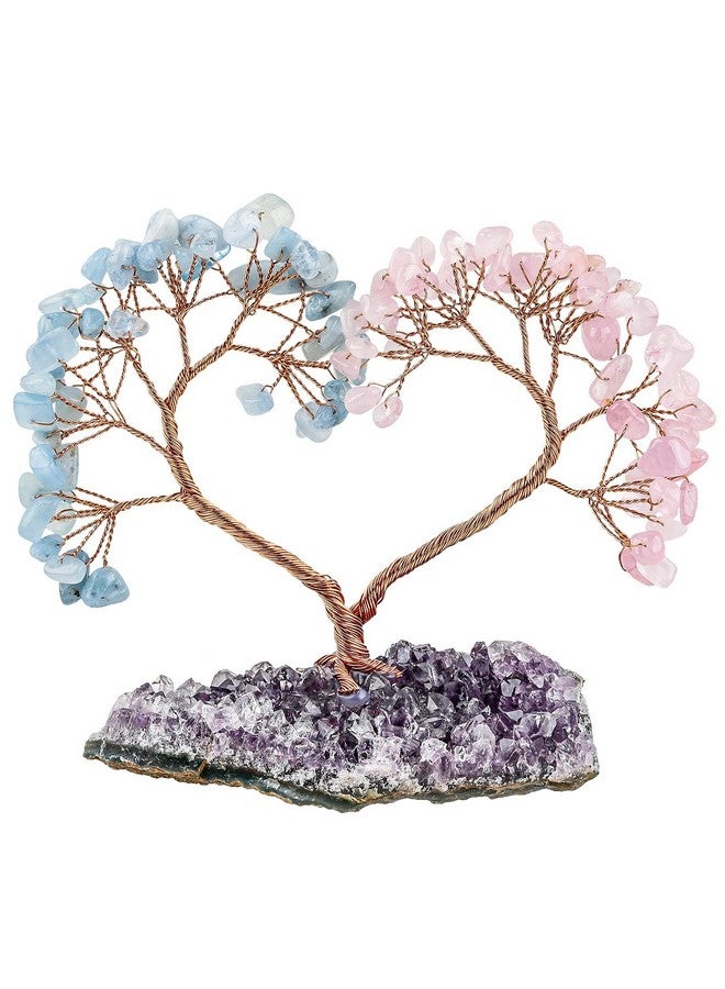 رووك كلاود شجرة نقود كريستالية شفاء على شكل قلب من روك كلاود مع قاعدة من الجمشت وديكور فنغ شوي للمنزل والمكتب وحفلات الزفاف والأكوامارين والكوارتز الوردي - Image 1
