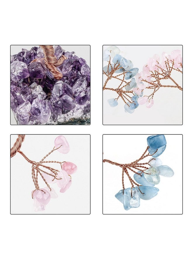 رووك كلاود شجرة نقود كريستالية شفاء على شكل قلب من روك كلاود مع قاعدة من الجمشت وديكور فنغ شوي للمنزل والمكتب وحفلات الزفاف والأكوامارين والكوارتز الوردي - Image 3