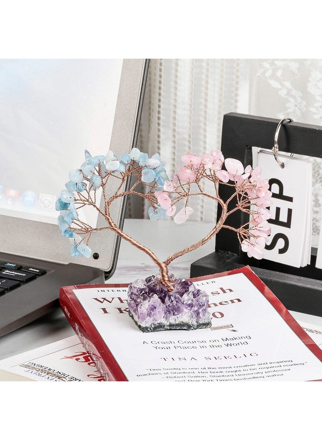 رووك كلاود شجرة نقود كريستالية شفاء على شكل قلب من روك كلاود مع قاعدة من الجمشت وديكور فنغ شوي للمنزل والمكتب وحفلات الزفاف والأكوامارين والكوارتز الوردي - Image 4