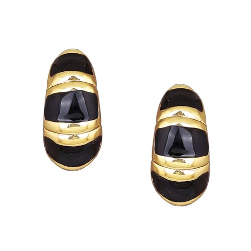 Estele 24Kt Gold Plated Fashion Black Metal Enamel Brass Stud Earrings For Women - Image 1