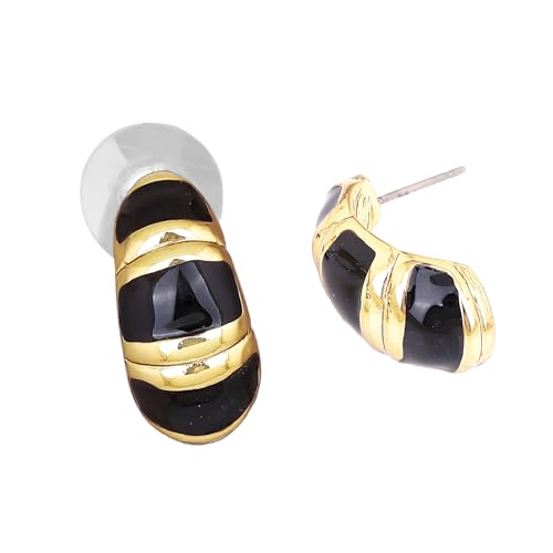 Estele 24Kt Gold Plated Fashion Black Metal Enamel Brass Stud Earrings For Women - Image 3