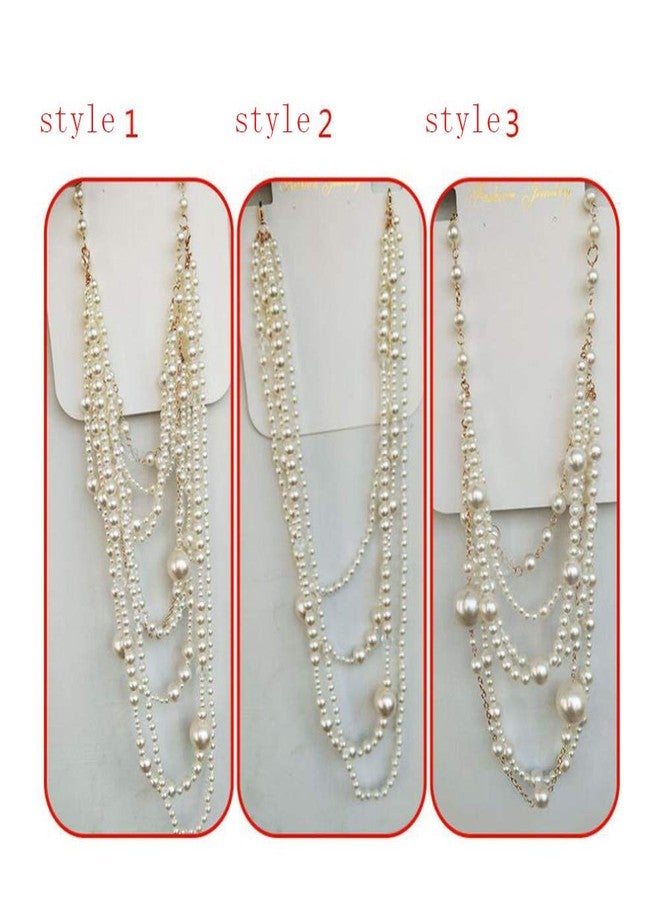 جريس جون قلادة طويلة من سلسلة متعددة الطبقات من اللؤلؤ الصناعي من GRACE JUN (قلادة ذهبية وبيضاء + أقراط مثقوبة) - Image 4