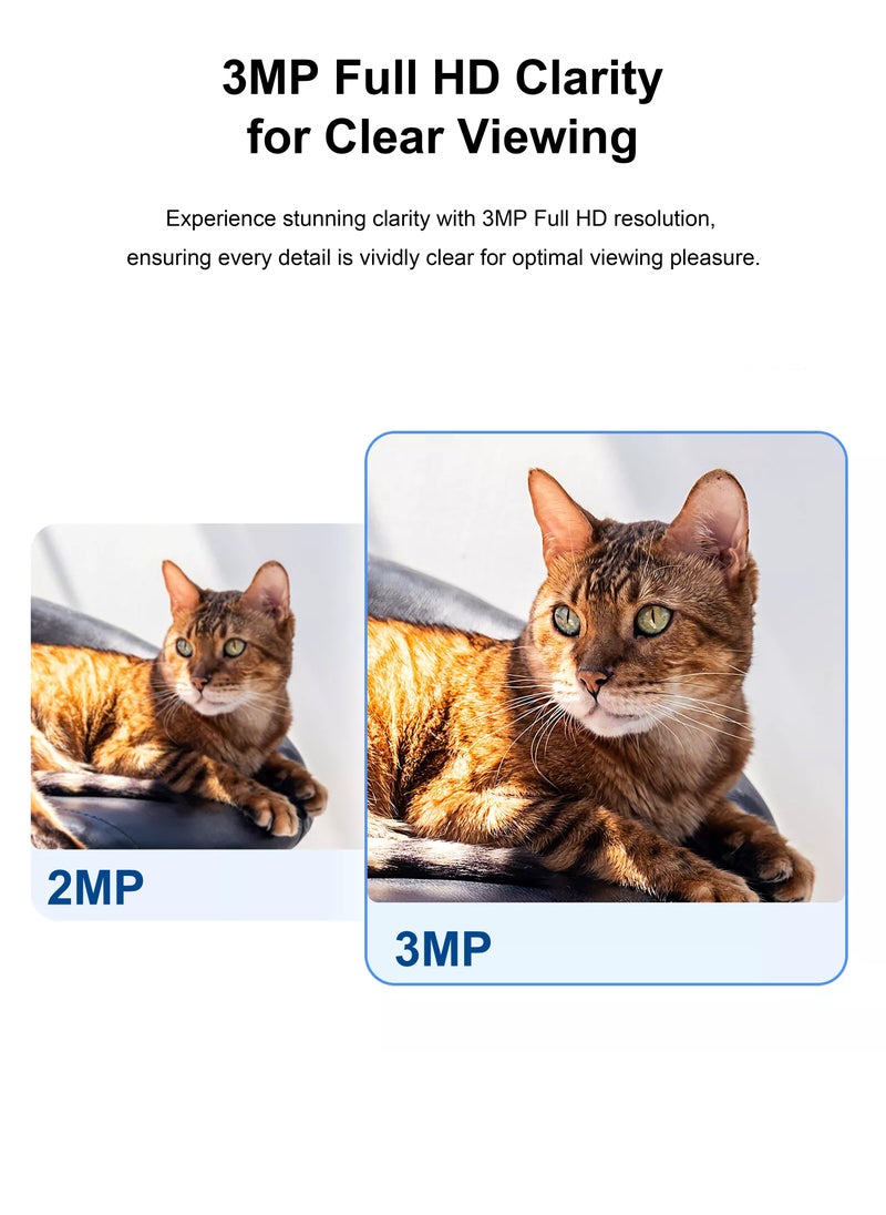 Indoor Security Camera lens resolution 3MP, AI Human & Pet Detection，Smart Tracking, Smart Color Night Vision,Privacy Mode, Active Deterrence with 2-Way Talk