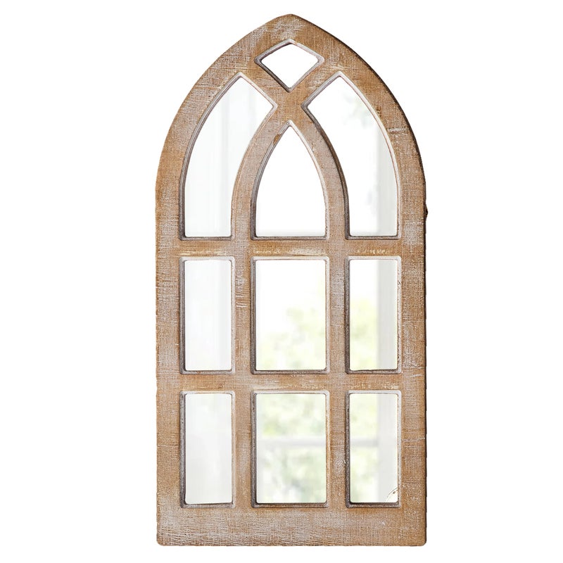 Sintosin Small Rustic Arched Window Mirrors for Wall Decor 8 X 16 Inch Hanging Farmhouse Cathedral Window Pane Mirror Distressed Wooden Frame Decorative Mirror for Living Room Hallway Entryway