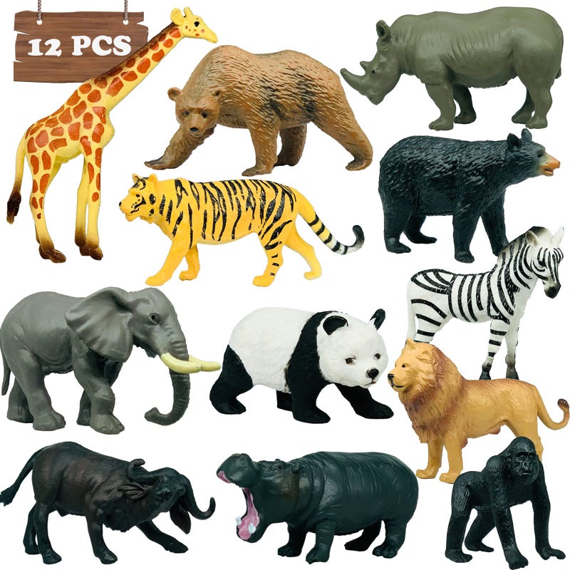 Higherbros 12Pcs Mini African Wildlife Animal Toys for Kids  Realistic Safari World Figure Toys  Animal Figurines Toy Great for Kids Gifts  Cake Toppers Party Favors  Prizes  Rewards  Educational for Children - Image 1