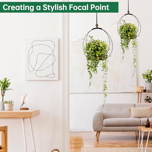 hismocal Hanging Planters for Indoor Plants,Plant Hanger with Sturdy Wood Base,Modern Boho Macrame Plant Hanger,Wall Ceiling Window Stands(Plants/Pots Not Included) (1 Pack-Circle) - Image 4