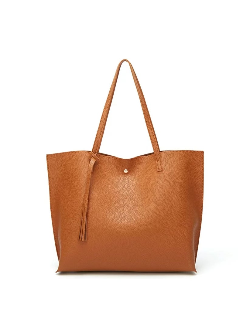 Dreubea Dreubea Women's Soft Faux Leather Tote Shoulder Bag from, Big Capacity Tassel Handbag  - Image 1
