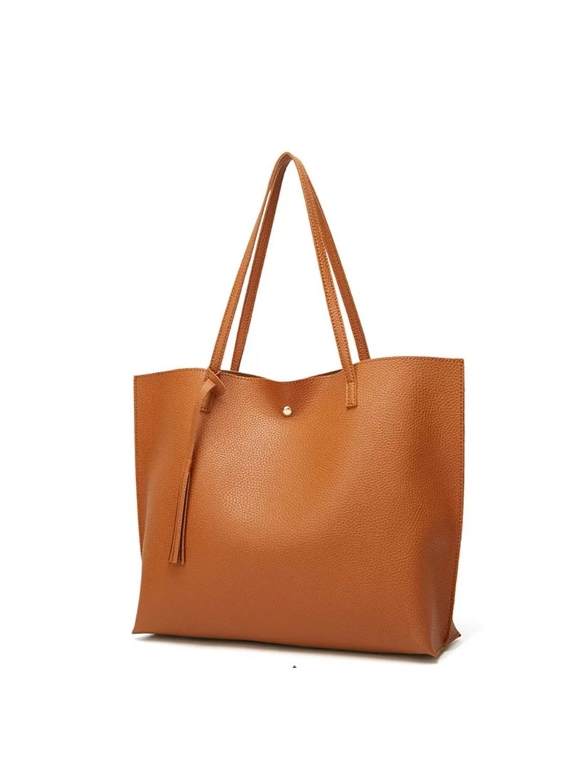Dreubea Dreubea Women's Soft Faux Leather Tote Shoulder Bag from, Big Capacity Tassel Handbag  - Image 2