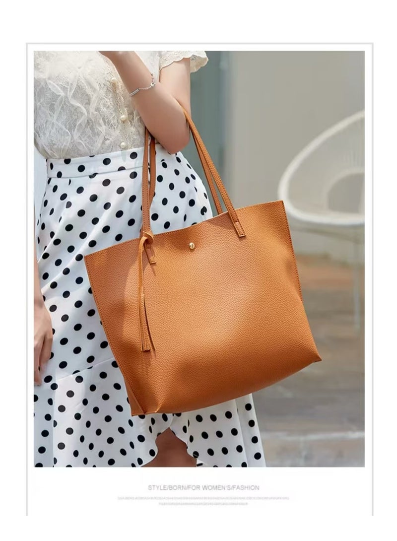 Dreubea Dreubea Women's Soft Faux Leather Tote Shoulder Bag from, Big Capacity Tassel Handbag  - Image 3