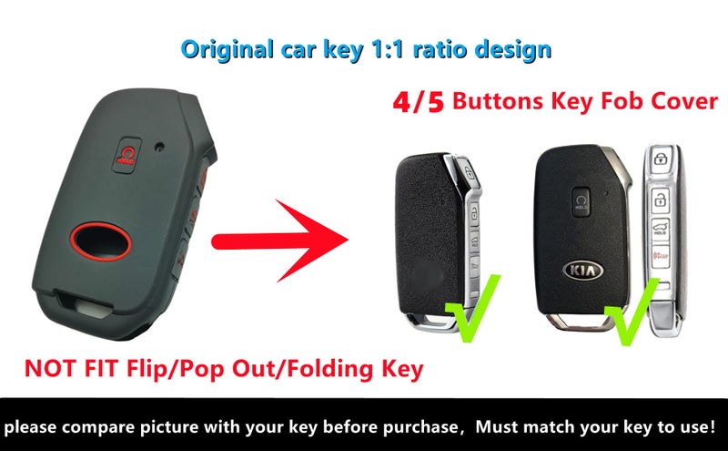 REPROTECTING Silicone Rubber Key Fob Cover Compatible with 2019-2021 Kia Forte K5 NIRO Seltos Sorento Soul Sportage Telluride Cadenza (not for Keys with Eject/fold Buttons (Black Red, 5 Buttons) - Image 3