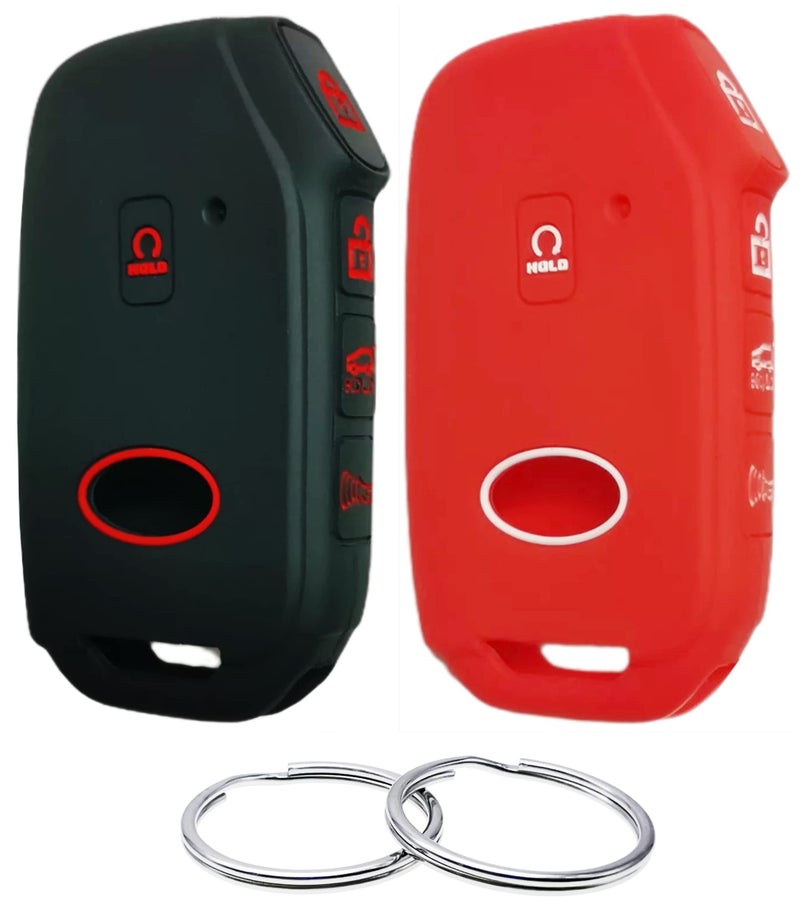 REPROTECTING Silicone Rubber Key Fob Cover Compatible with 2019-2021 Kia Forte K5 NIRO Seltos Sorento Soul Sportage Telluride Cadenza (not for Keys with Eject/fold Buttons (Black Red, 5 Buttons) - Image 1