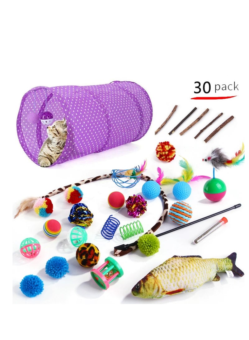 22/26/30 PCS Cat Toys Kitten Toys, Variety Catnip Toys with Tunnel Interactive Cat Tunnel Toys Set With Feather Toy Feather Teaser Fluffy Mouse Crinkle Balls Spring Toy Set for Cat, Kitty,Pet Cat Tu - Image 2