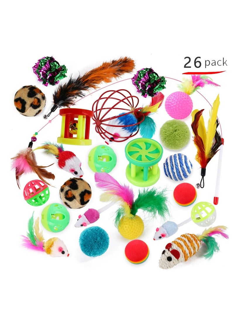 22/26/30 PCS Cat Toys Kitten Toys, Variety Catnip Toys with Tunnel Interactive Cat Tunnel Toys Set With Feather Toy Feather Teaser Fluffy Mouse Crinkle Balls Spring Toy Set for Cat, Kitty,Pet Cat Tu - Image 3
