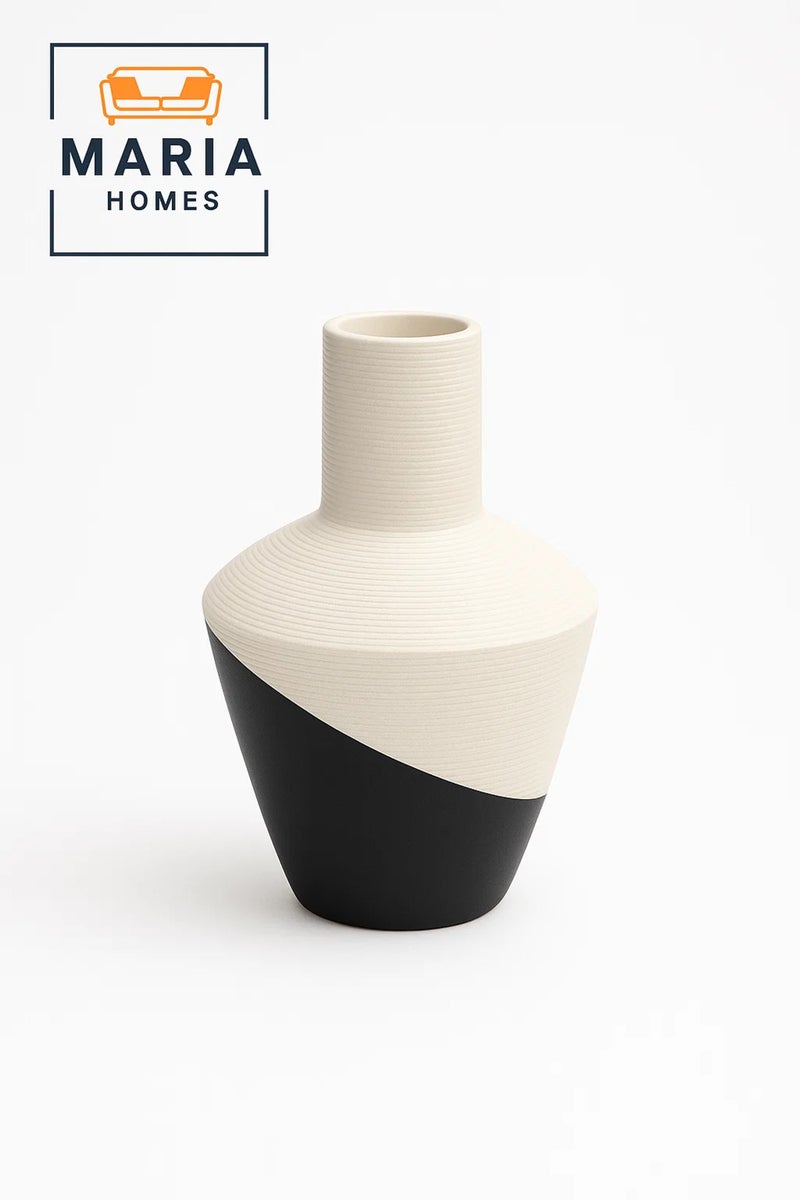 ماريا هومز مزهرية خزفية حديثة – مزهرية طاولة بيضاء وسوداء لديكور المنزل والمكتب - Image 5