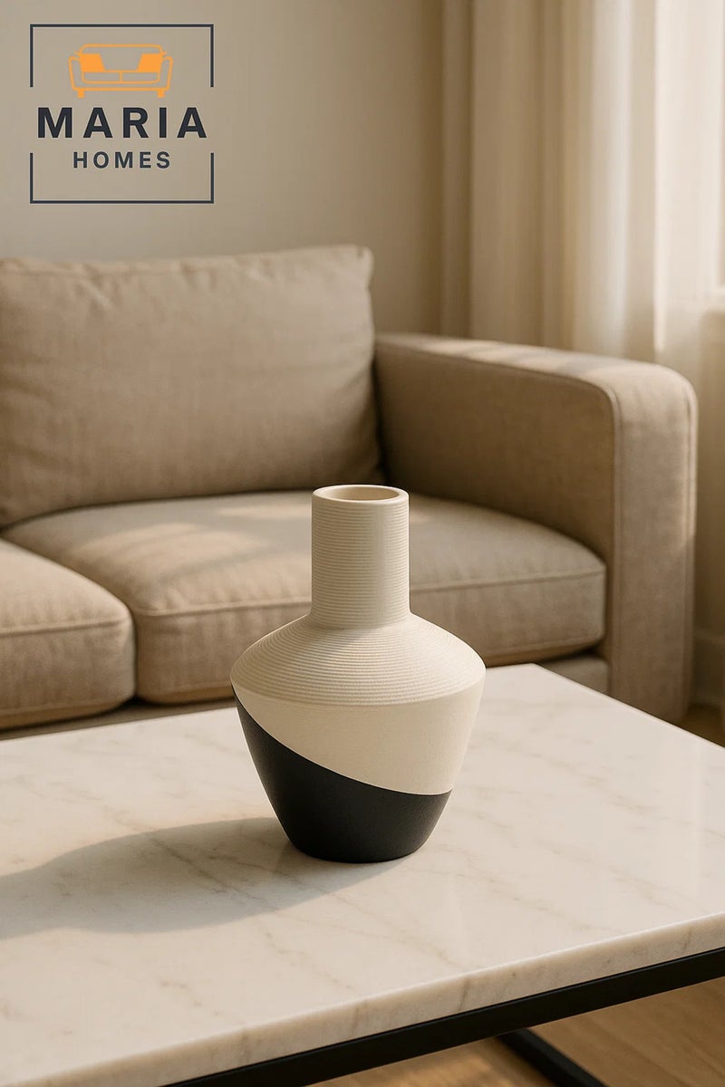 ماريا هومز مزهرية خزفية حديثة – مزهرية طاولة بيضاء وسوداء لديكور المنزل والمكتب - Image 2