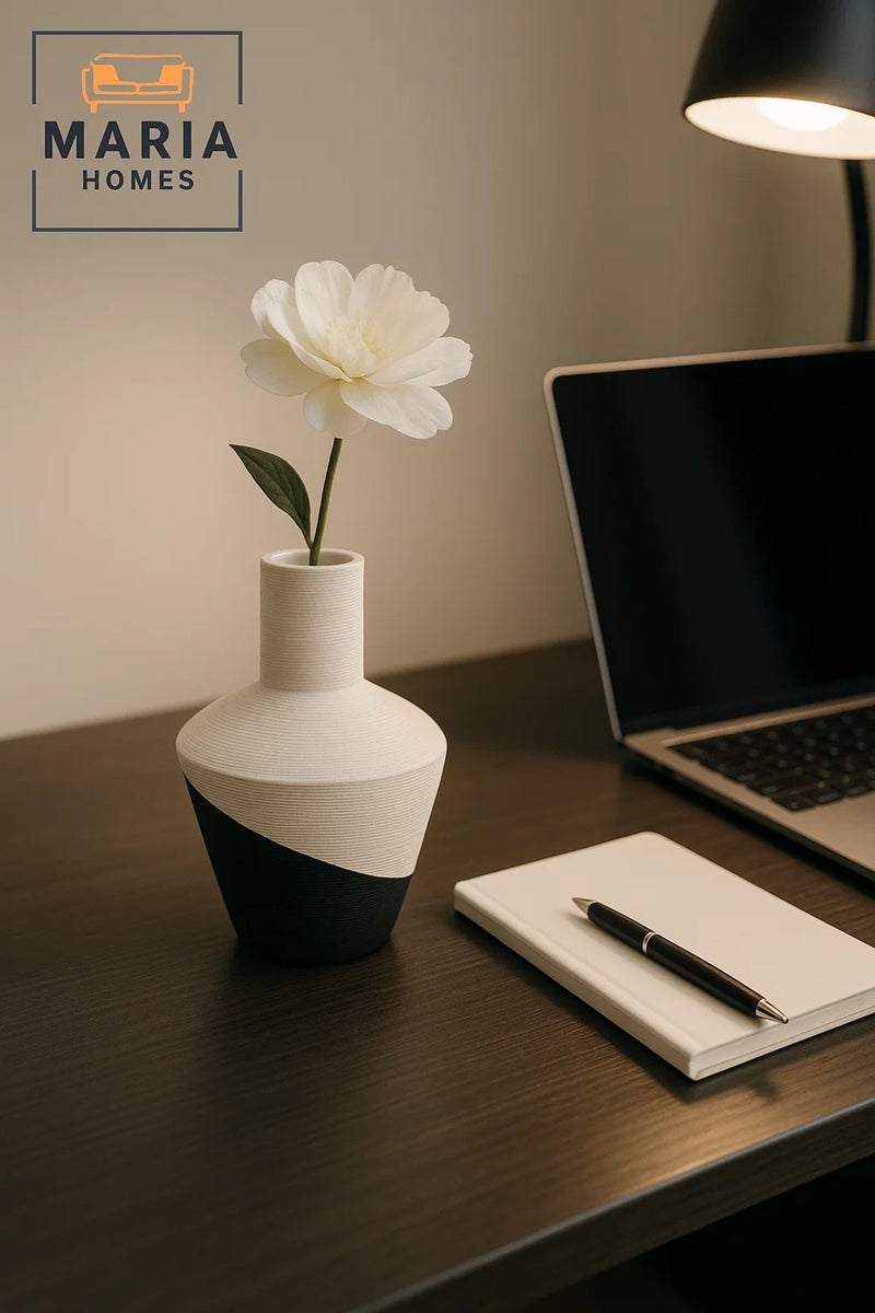 ماريا هومز مزهرية خزفية حديثة – مزهرية طاولة بيضاء وسوداء لديكور المنزل والمكتب - Image 3