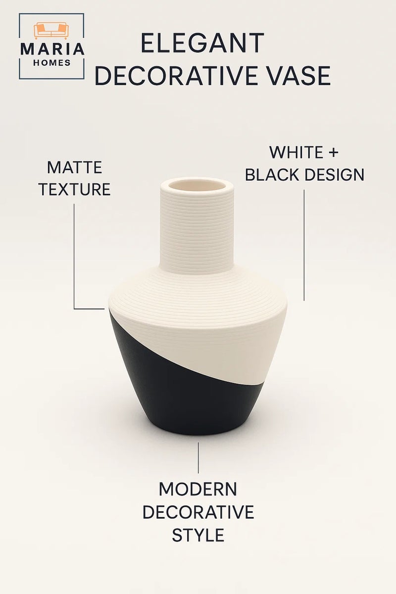ماريا هومز مزهرية خزفية حديثة – مزهرية طاولة بيضاء وسوداء لديكور المنزل والمكتب - Image 4