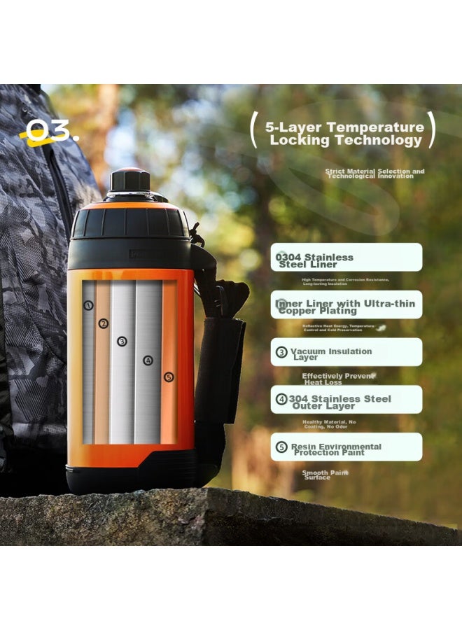Peacock Pea Outdoor Travel Camping Large Capacity Vacuum Insulated Bottle, Portable Stainless Steel Thermos Flask - Image 3