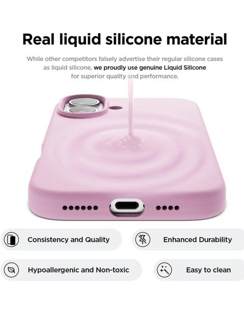 Hot Pink Liquid Silicone Case for iPhone 16 Plus – Slim Shockproof Full Body Protection with Soft Microfiber Lining