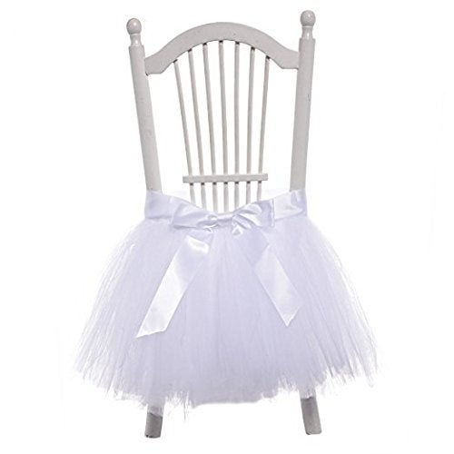 FLYPARTY Handmade Tulle Tutu Chair Skirt with Sash Bow for Party Wedding Baby Shower Home Decoration White