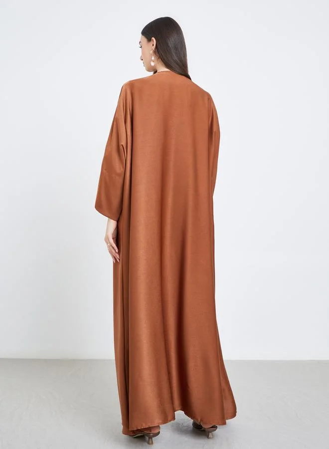 تايك تو Take Two Solid Open Front Satin Abaya