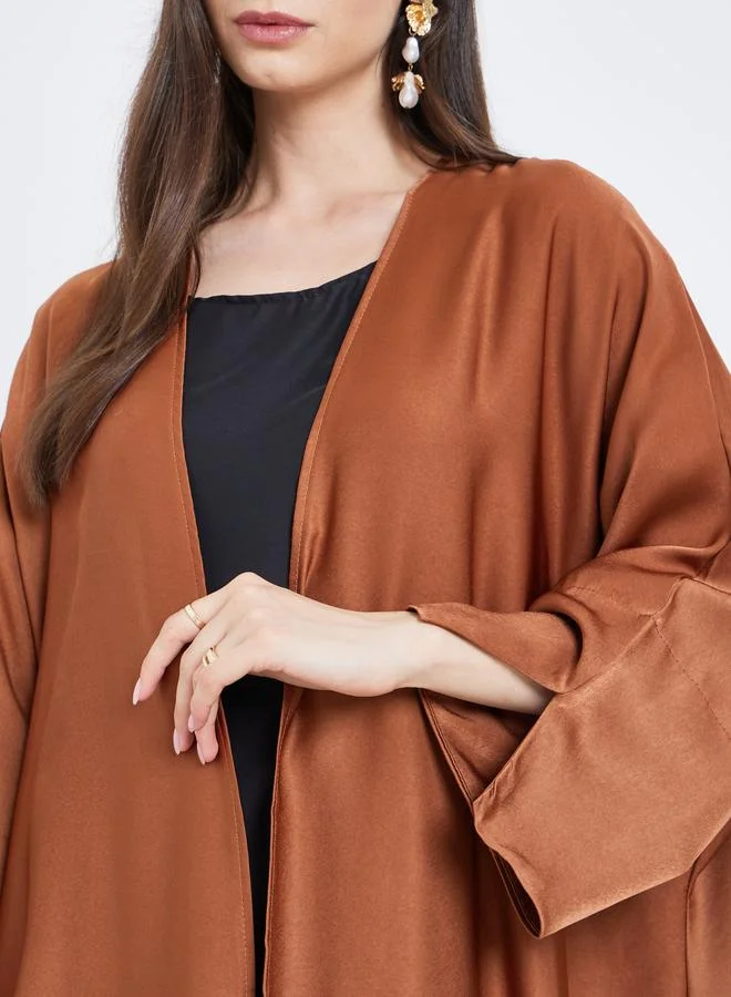 تايك تو Take Two Solid Open Front Satin Abaya