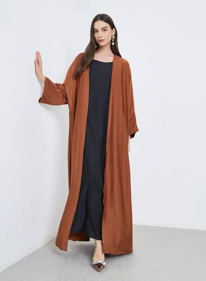 Take Two Solid Open Front Satin Abaya