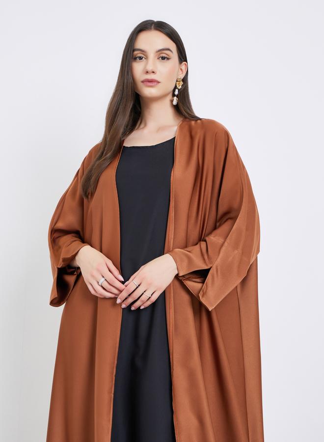 Take Two Solid Open Front Satin Abaya - Image 3