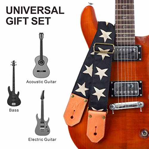 Nefelibata Cool Woven Guitar Strap -Cotton Guitar Straps with Thicked First Layer Vegetable Tanned Cowhide Leather Ends for Acoustic, Bass, Electric, Best Gift for Your Love Guitarists(Star) - Image 4