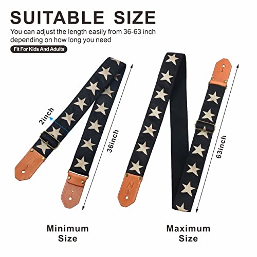 Nefelibata Cool Woven Guitar Strap -Cotton Guitar Straps with Thicked First Layer Vegetable Tanned Cowhide Leather Ends for Acoustic, Bass, Electric, Best Gift for Your Love Guitarists(Star) - Image 3