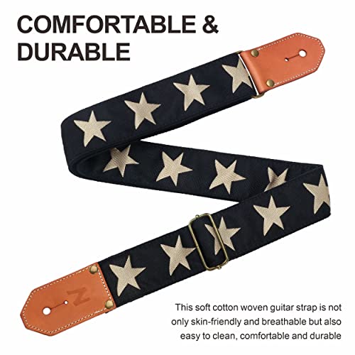 Nefelibata Cool Woven Guitar Strap -Cotton Guitar Straps with Thicked First Layer Vegetable Tanned Cowhide Leather Ends for Acoustic, Bass, Electric, Best Gift for Your Love Guitarists(Star) - Image 2