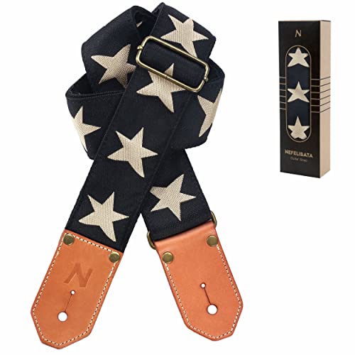 Nefelibata Cool Woven Guitar Strap -Cotton Guitar Straps with Thicked First Layer Vegetable Tanned Cowhide Leather Ends for Acoustic, Bass, Electric, Best Gift for Your Love Guitarists(Star) - Image 1